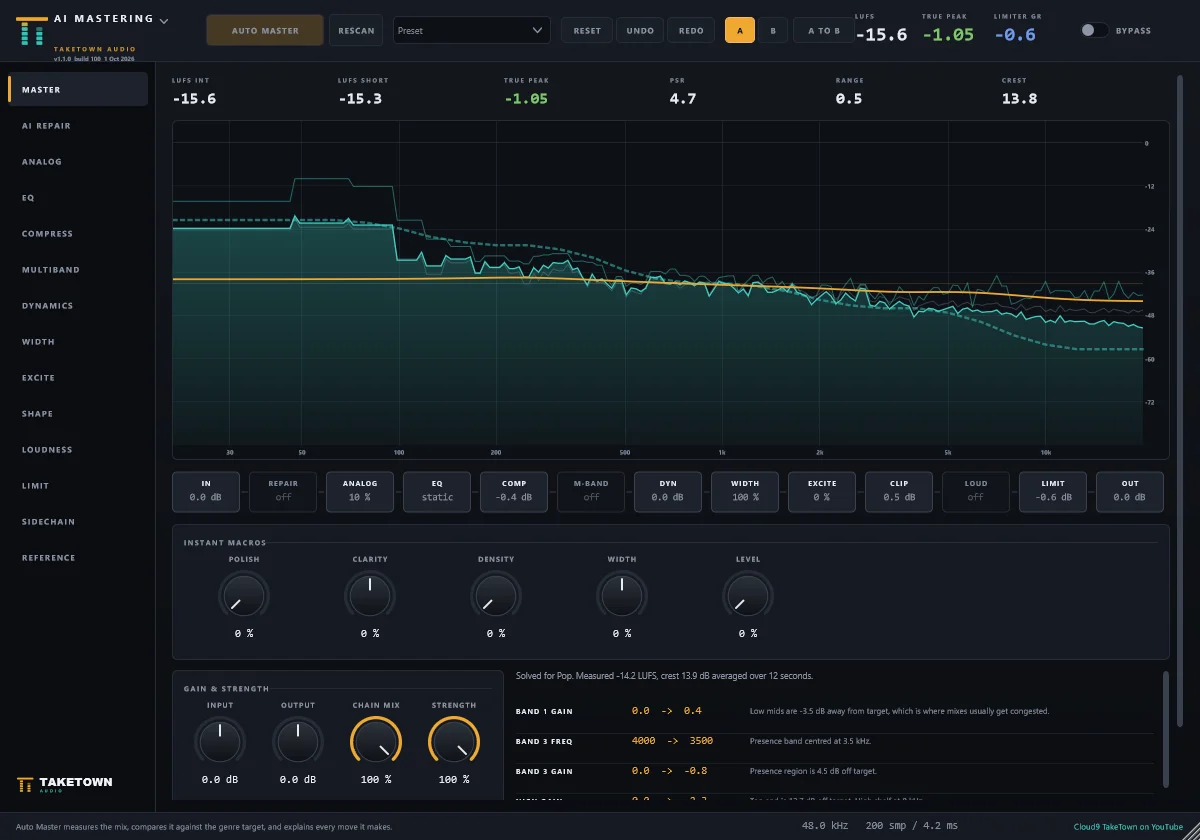 AI Mastering plugin interface